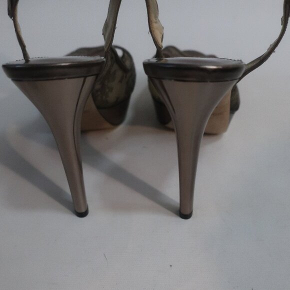 NWD Authentic Jimmy Choo Metallic Bronze Leather Lace Peep Toe Heels 38.5 US/8.5 - Picture 6 of 12